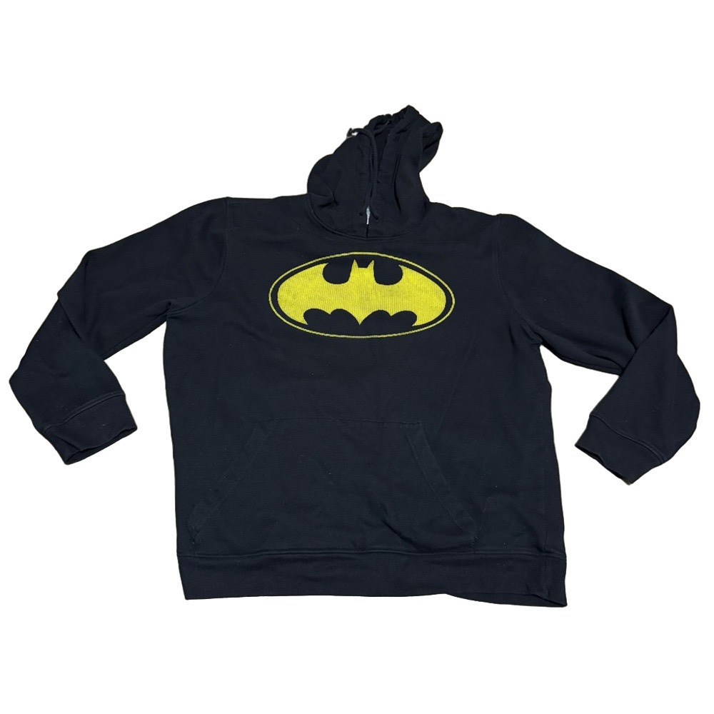 DC Batman Hoodie Black Yellow Cotton Polyester Pullover Men Size XL